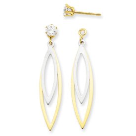 14k Two-tone Teardrop Dangle w/CZ Stud Earring Jackets 14k Two-tone Teardrop Dangle w/CZ Stud Earring Jackets