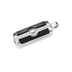 Harley Davidson Willie G.® Skull Footpeg Kit. Black rubber pads and polished chrome-plated. Features sinister skull logo surrounded by