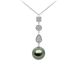 Natural Black Tahitian Drop Pearl & Diamond Pendant in 14kt White Gold