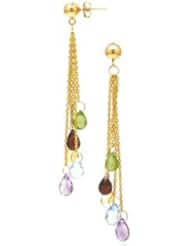 14k Gold Multi Stone Dangle briolette Earrings (6.70 cts.tw.)