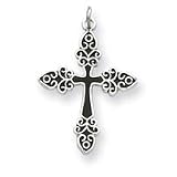 Sterling Silver Black Enameled Cross with 20 Inch Sterling Silver Chain