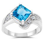 0.06 Ct Diamond & 7mm Sq Blue Topaz Ring in 10K White Gold