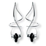 Earspiral tm C361SBDSS, short with Sterling Silver Beads and Black Czechoslovakian Glass Bead on Sterling Silver Earspiral
