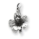 Sterling Silver Antique Hibiscus Flower Charm - JewelryWeb