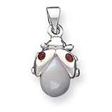 Sterling Silver Mother of Pearl Red Crystal Lady Bug Pendant