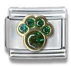 Clearly Charming May Emerald Gold & Czech Crystal Paw Print Birthstone Paw Print Italian Charm Bracelet Link