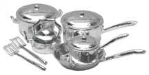 See Dollhouse Miniature 10-Pc. Chrome Cookware Set