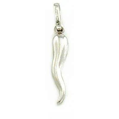 14k White Gold Italian Horn Charm Lucky Jewelry 15mm