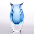 Hand Blown Sky Blue Sommerso Teardrop Art Glass Vase with Dual Angled Lip 9.5" tall