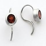Sterling Silver Garnet Round Bezel Set Earrings