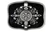 FRENCH CRAFT ANTIQUE NICKEL-BLACK EPOXY FLEUR-DE-LIS SCROLLING BUCKLE W/ BLACK RHINESTONES--FITS 40 MM STRAPS