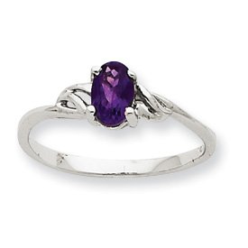 10k White Gold Genuine Amethyst Birthstone Ring - Size 6 - JewelryWeb