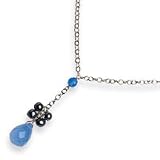 Sterling Silver Blue Quartz Chalcedony Peacock Pearl Necklace - 16 Inch