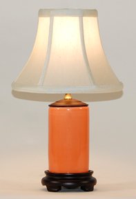 Small Peach Porcelain Accent Table Lamp  Silk 