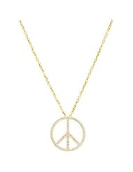 CleverEves 14K Yellow Gold 1 3 Ct Tw I1,Gh 16" Tiny Peace Sign Necklace