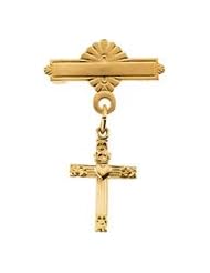 14K Yellow Gold 13.00X10mm Cross With Heart Baptismal Pin