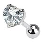 Clear Heart Crystal 316L Surgical Steel Cartilage Piercing, upper Ear or Tragus earring bar stud