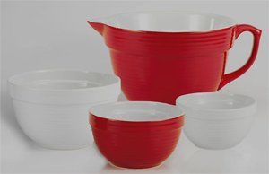 Anchor Hocking Batter Bowl & Mixing Bowl Set - Ceramic - Red/White