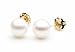 AAA Quality Round 7.5-8mm Akoya SaltWater cultured White Pearl Earrings with 14K Yellow Gold Mount