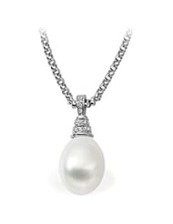 CleverEves 18K Palladium White Gold 1 6 Ct Tw 13.00 mm Fine South Sea Cultured Pearl And Diamond Pendant