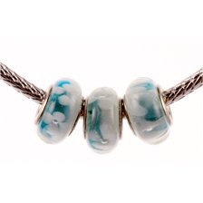 Murano Style Glass Lampwork Bead Fits Pandora Blue and White with White Flowers, 14mm (3)