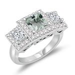 0.98 Cts Diamond & 0.64 Cts Green Amethyst Ring in 14K White Gold