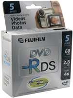 Fujifilm Media 25302910 DVD-R Camcorder 2.8GB 60 Minutes Double Sided Jewel HT - 5 Pack
