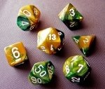 Chessex Dice: Polyhedral 7-Die Gemini Dice Set - Gold & Green w/white