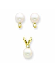 14K Gold 5-5.5mm Salt Water Cultured Pearl & Dia. Earring & Pendant Set