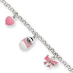 Sterling Silver Pink Enameled Baby Charm Bracelet - 5.5 Inch - Lobster Claw - JewelryWeb