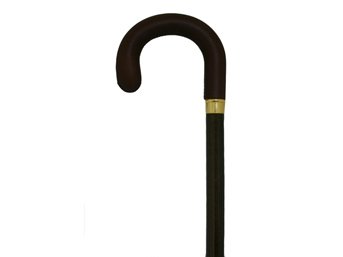 Structured Black, Leather Crook Handle Walking Cane