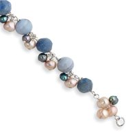 Sterling Silver Blue Agate Moonstone Pearl Bracelet - 7.5 Inch by Moonstone Birthstones