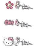 Licensed © Sanrio Hello Kitty Face, Flower & Bow Stud Earrings Set - 3 Pair
