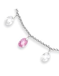 Sterling Silver Pink & Clear CZ Necklace QG1791-16"