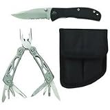 Maxam 2pc Multi-Tool and Liner Lock Knife Set with Nylon Sheath