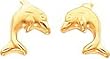 14K Yellow Gold Dolphin Stud Earrings Jewelry New |C