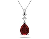 Pear Shaped Garnet & Diamond Pendant in White Gold