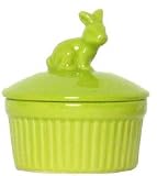 Stoneware Pottery Kiwi Pate Dish with Rabbit Top Cover 4"D, 3.5"H Set of 2