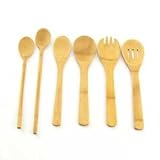 6 Piece Set - Large Bamboo Cooking Utensils With Matched Servers by ThinkBamboo - Utensils