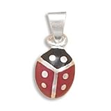 Red and Black Enamel Ladybug Pendant,Sterling Silver