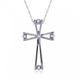 White Gold Cross Pendant Necklace with Diamonds 18 Inch