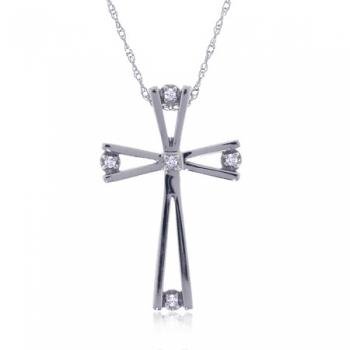 White Gold Cross Pendant Necklace with Diamonds 18 Inch
