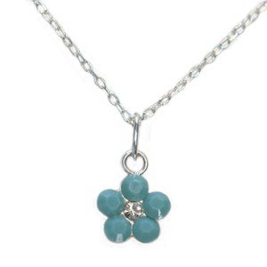 Childs Flower Necklace Swarovski Crystal in Sterling Silver Turquoise Blue