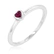 Heart-Shaped Ring with Ruby Stone and Shiny Rhodium Plating (Sizes 5-10)