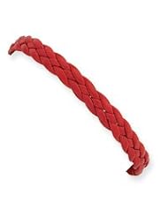 Sterling Silver Red Braided Leather Bracelet QG1847-7"