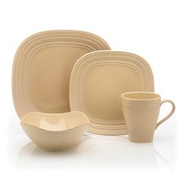 Mikasa Swirl Tan Square 16 Piece Dinnerware Set