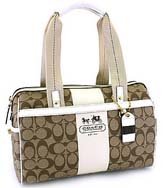 COACH 11353 HERITAGE STRIPE ZIP SATCHEL khaki white