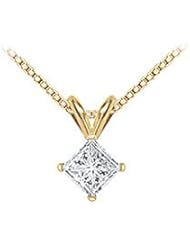 18K Yellow Gold Princess Cut Diamond Solitaire Pendant 1.00 CT. TDW.