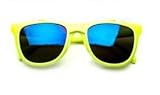 Vintage Wayfarer Style Sunglasses - 15 Colors w/ Free Eyewear Holder (Go FLIPUP Wayfarers Neon Yellow Frame/Blue Revo Lens)