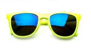 Vintage Wayfarer Style Sunglasses - 15 Colors w/ Free Eyewear Holder (Go FLIPUP Wayfarers Neon Yellow Frame/Blue Revo Lens)